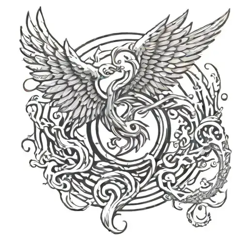 Ouroboros With A Phoenix Behind It