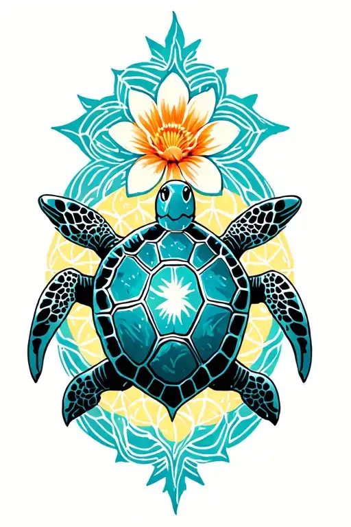 Flower Of Life With Sea Turtle