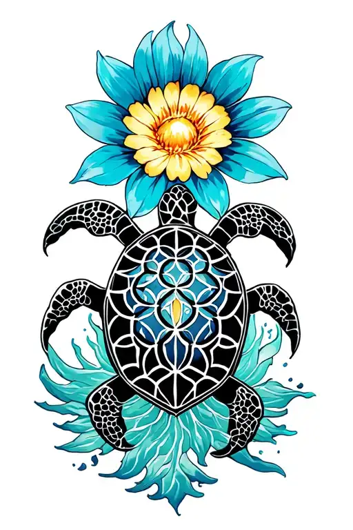 Flower Of Life With Sea Turtle