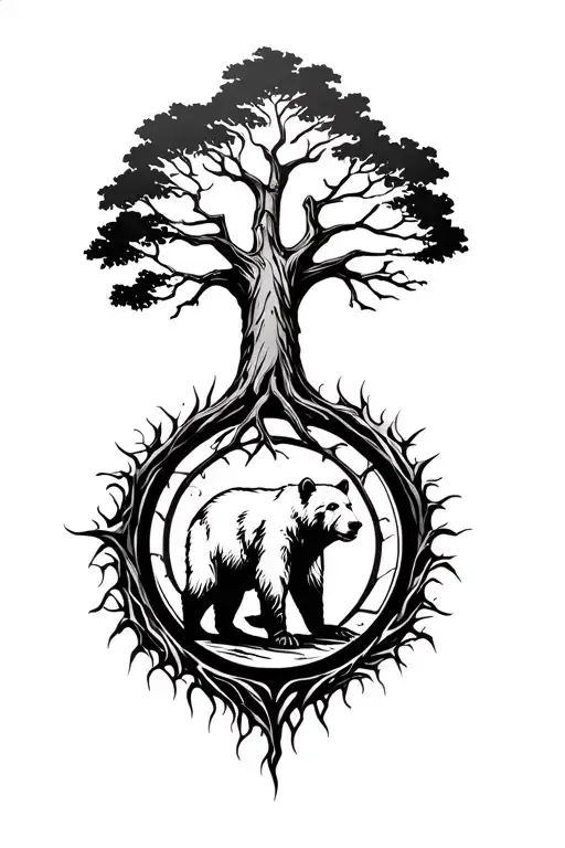 Tree Of Life Bear Emerging Representing Wisdom Surrounded
