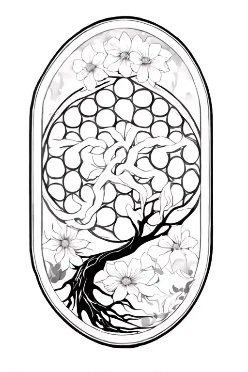 Flower Of Life And Tree Of Life Symbol Intertwined