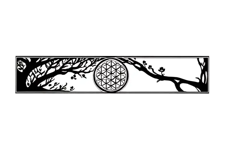 Flower Of Life And Tree Of Life Symbol Intertwined