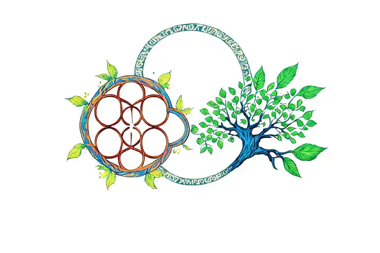 Flower Of Life And Tree Of Life Symbol Intertwined
