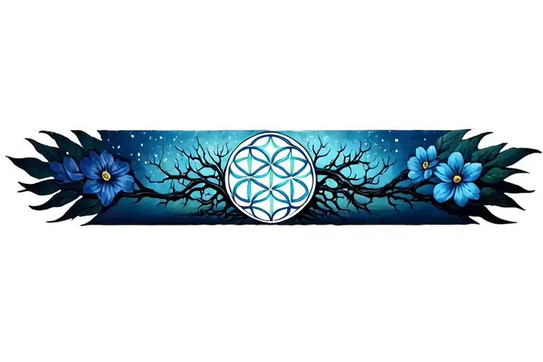 Flower Of Life And Tree Of Life Symbol Intertwined