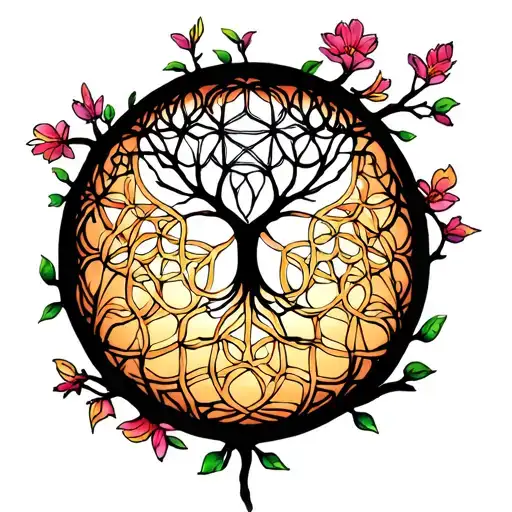 Tree Of Life Intertwined With Flower Of Life
