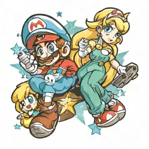 Grunge Mario Galaxy Stars And Rosalina On Leg
