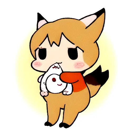 A Small Cute Baby Dino On Two Leg That Has A Sad Face And Is Holding A Fox Plushie