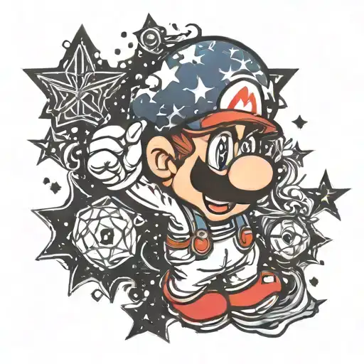 Gothic Mario-galaxy Themed Tattoo With Stars From The Game