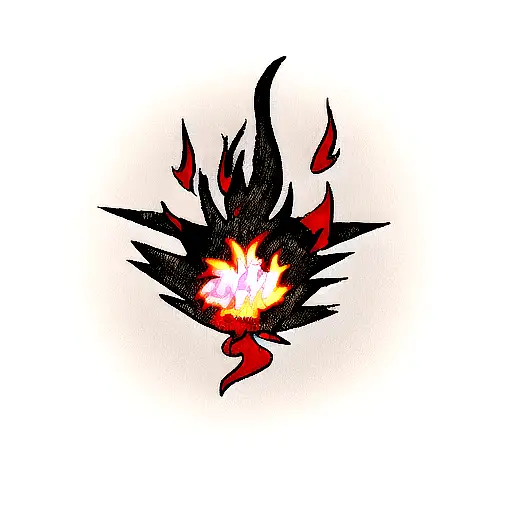 Black Broken Heart With Flame