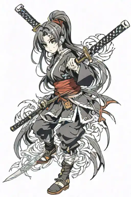 Anime Girl With Katana Long Hair
