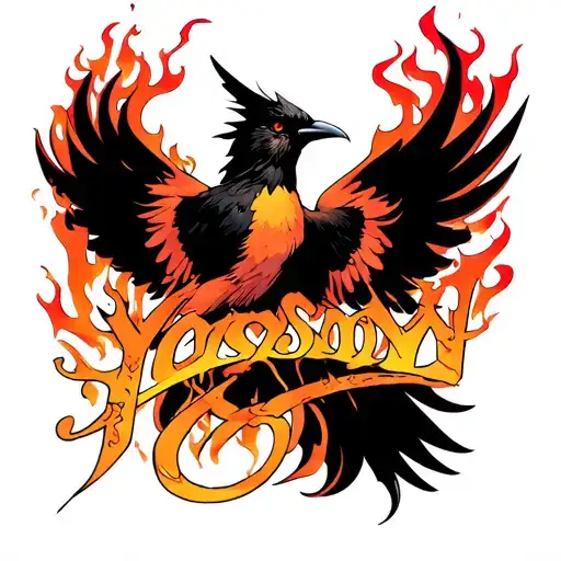 Phonix Bird With Yason Written In The Flames Holdin An Infinty Smybol