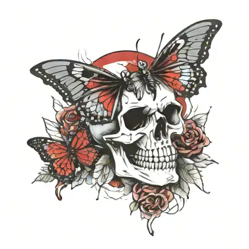 Blooded Skull With An Devil Butterfly