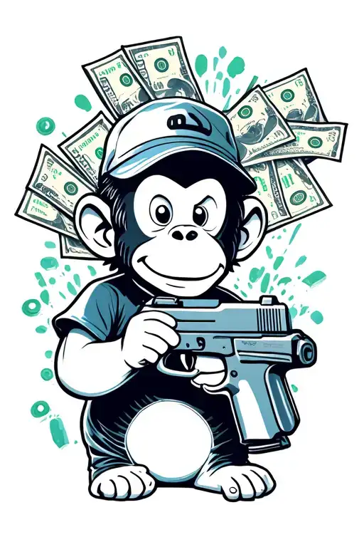 Curious George Holding A Glock Wit A Drum Mag And Money