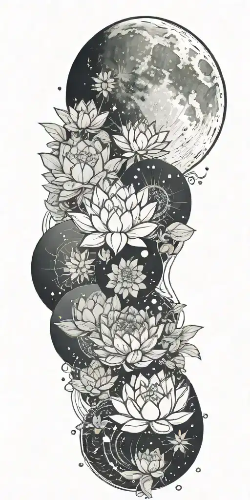 Moon Phases With Lotus Flowers