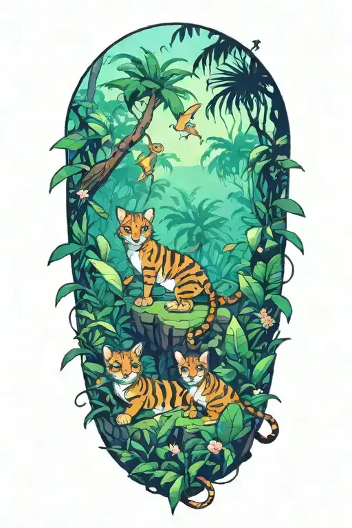 Jungle Cats Playing In The Rainforest