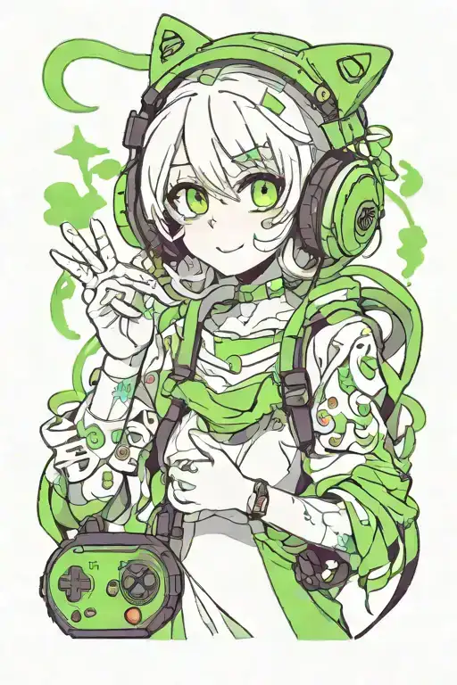 Cute Ghost Wearing Green Gaming Headset