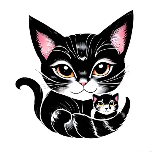 Mom Cat And Baby Cat Curled