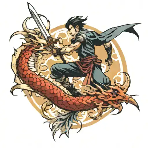 Swordsman Tattoo With Dragon