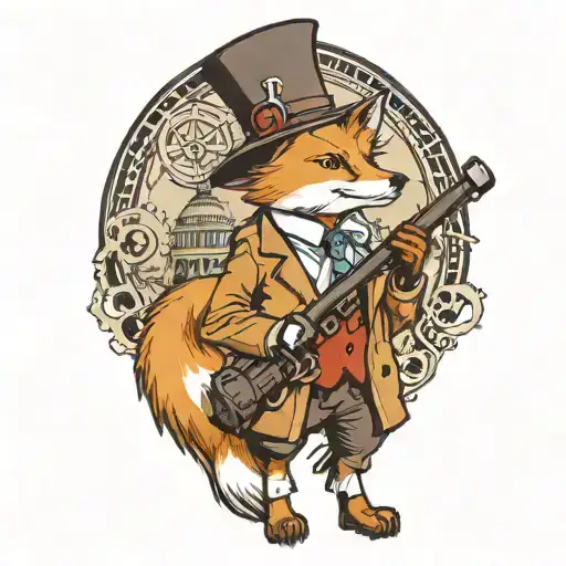 Traveling Fox Holding A Bindle And A Steam Punk Hat
