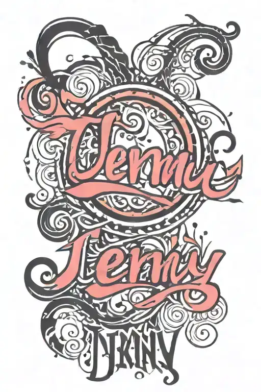 Name Jenny Lettering With Black Flashs Around And A Diffused Background Design For The Arm