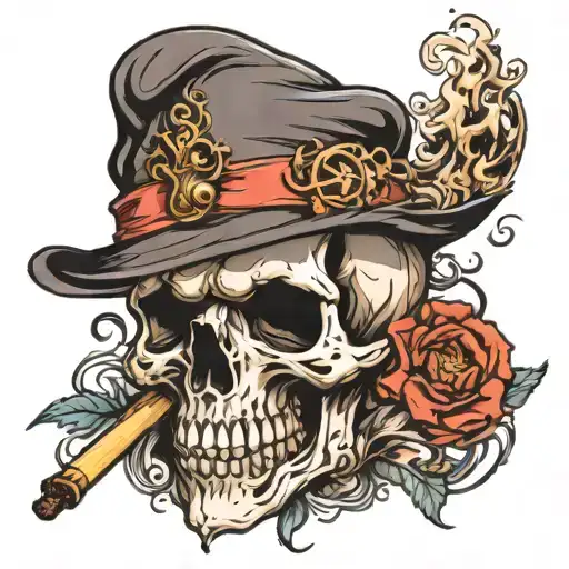 Smoking Skull Wearing A Hat
