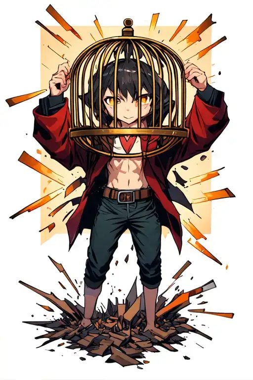 Anime Character Holding A Broken Cage Fight Scene