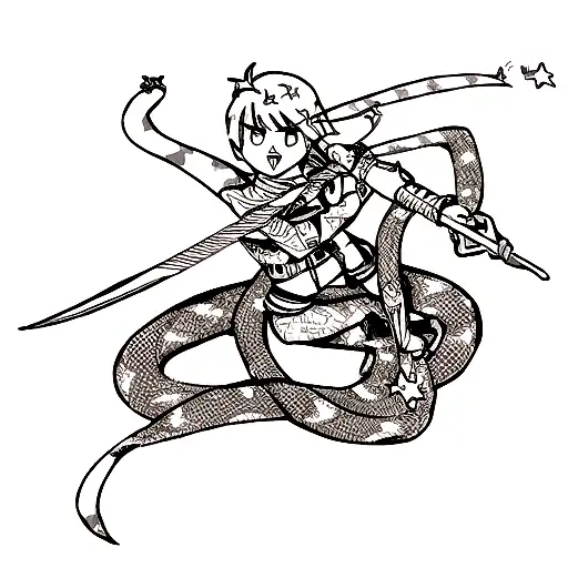 A Dagger Fineline Style With A Snake In The Background And Stars Around