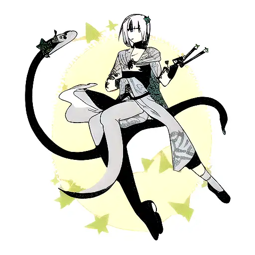 A Dagger Fineline Style With A Snake In The Background And Stars Around