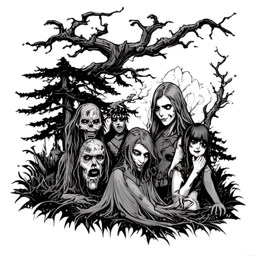 Forest Scene With Horror Characters Incorporated