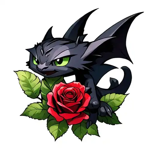 Toothless Night Fury With Red Rose