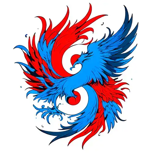 Ying Yang Phoenix Red Blue