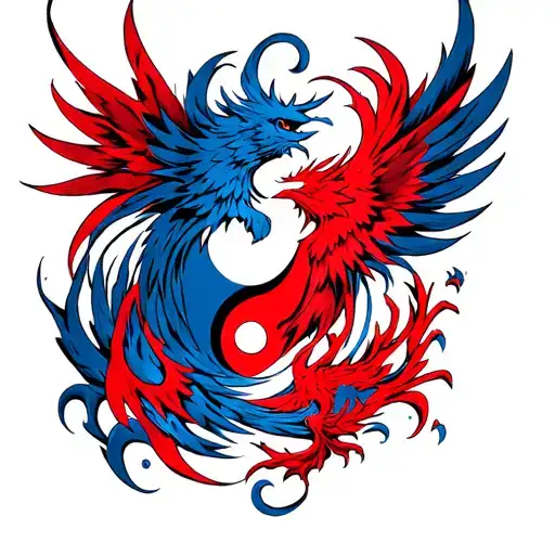 Ying Yang Phoenix Red Blue