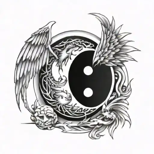 Yin Yang With Dragon Wing And Angel Wing