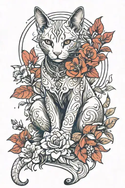 Cat Sphinx Flowers Red