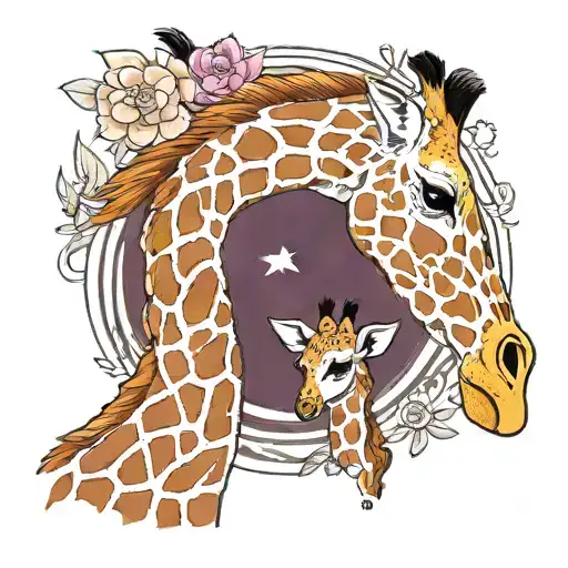 Mom And Baby Giraffe Love