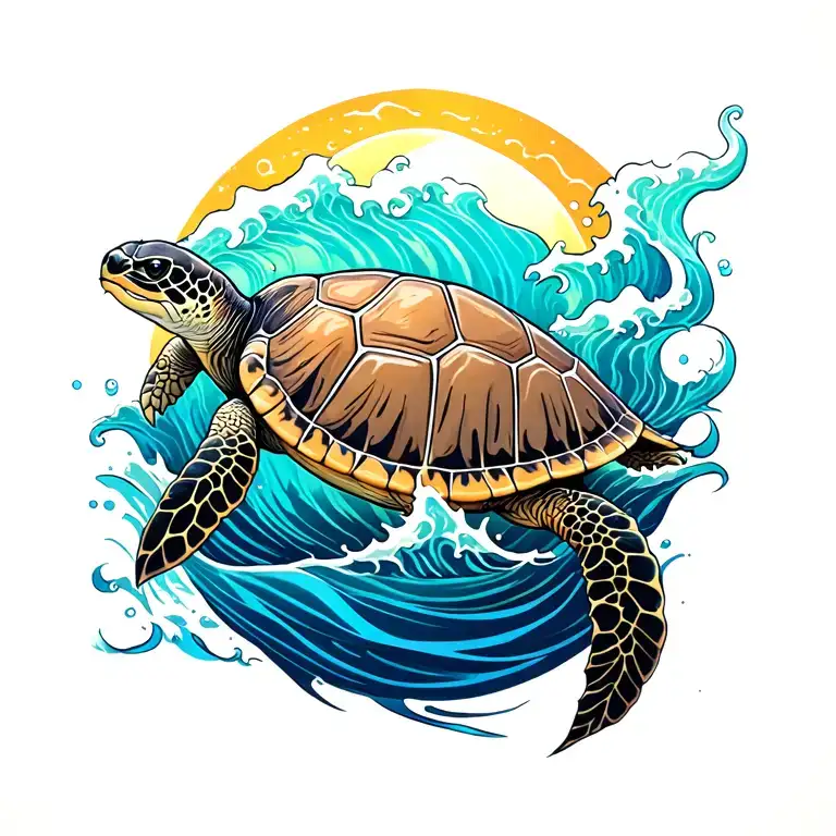 Sea Turtle And Ocean Wave