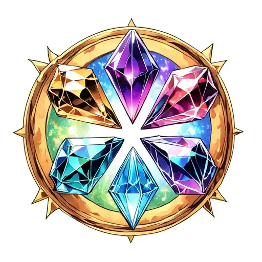 Four Magical Crystals Inside Of A Magic Circle Shape