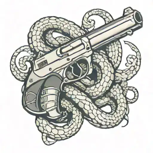 Snake Coiled Around Pistol