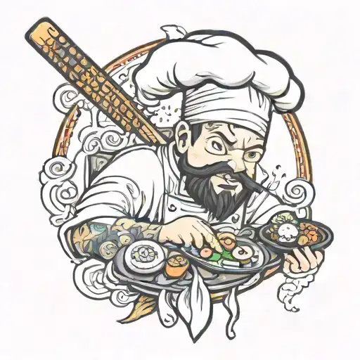Chef With Sushi Insted Of Head And Kinfe In Hand