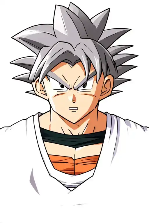 Goku Looking Straight Ahead With Gray Hair And Fighting Position