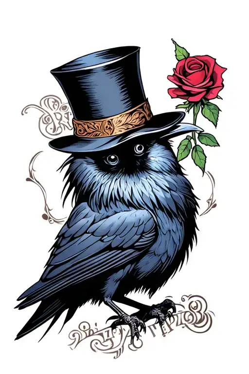 Crow Wearing A Top Hat Holding A Rose