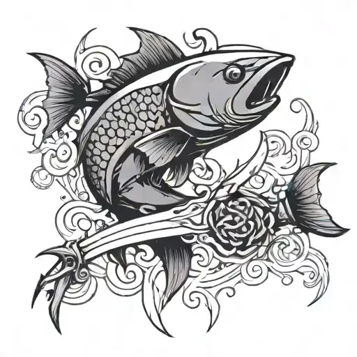 Black Fish And Knife Intertwined Symbolizing