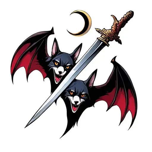 Vampire Canines With A Dagger And Bat Wings With A Crescent Moon