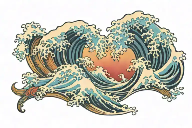 Japanese Waves Crashing In The Background