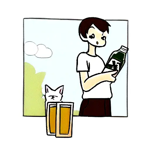 Cat With Bottle Of Beer In Hand