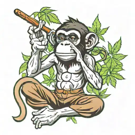 A Monkey Smoking A Joint While Swinging From A Cannabis Plant