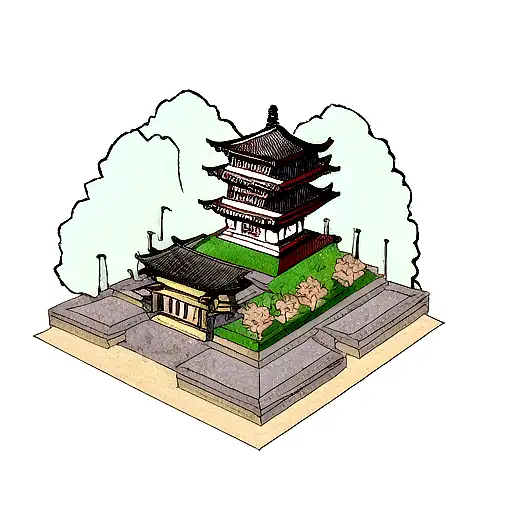 Dragon And Japanese Temple