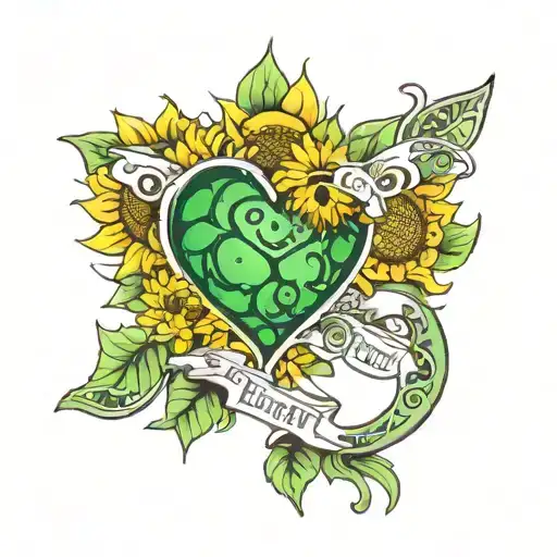 Green Heart Sunflower And Word Eternity