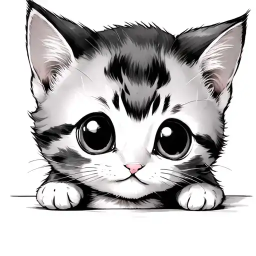 A Baby Cat With Bigs Eyes Hidding Face