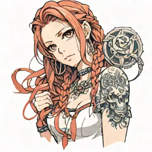 A Beautiful Girl With Red Hair And A Red Braid In Her Hands